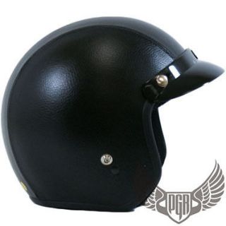 Black Leather Motorcycle Scooter 3/4 Open Face Vintage Style DOT 