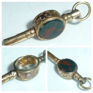 Antique Victorian 9ct Gold Cased Pocket Watch Key Bloodstone Watch Fob