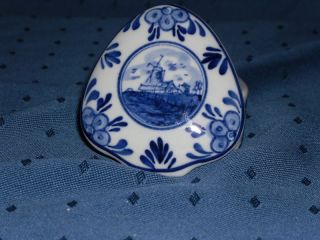   BLUE PAIR HANDPAINTED WINDMILL & FLOWERS TRINKET BOXES MADE IN HOLLAND