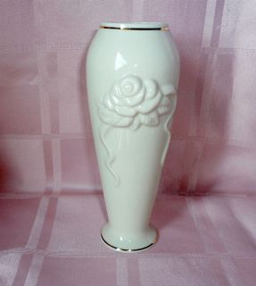 Lenox Rose Blossom Porcelain Vase Embossed Ivory Gold