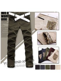   Mens Fashion Slim Fit Sexy Pocket Leopard Design Casual Pencil Pants
