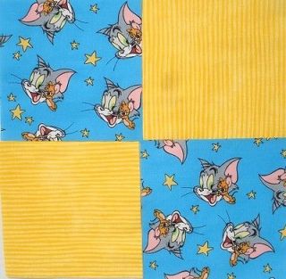 24 6 TOM & JERRY Blue Retro Cartoon Yellow Stripe Quilt Fabric 