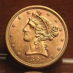 1894 Gold $5 Liberty Head Half Eagle Coin ~ Nice BU