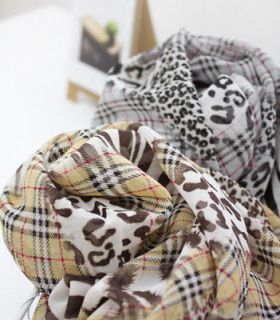 Chiffon check&Leopard fabric dress scarf