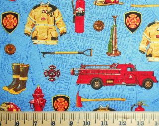 FIREMEN OUR HEROS fireman paramedic medic 1/2 YD fabric x 42
