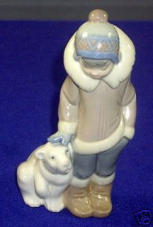Lladro Figurine Eskimo Boy with Pet #5238 mint condition retired 