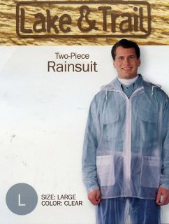 Lake & Trail Two Piece 2 Pc Rain Suit Vinyl Clear S M L XL