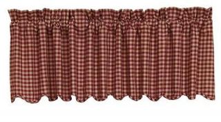 Pinwheel Burgundy check Valance Primitive Rustic Red Paid Scalloped