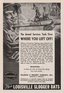 ODD Vintage 1945 Wartime LOUISVILLE SLUGGER BASEBALL BATS Print Ad