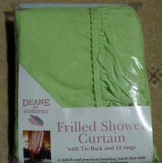 Luxury Frilled Shower Curtain Bright LIME GREEN Free Rings / Tie Back 