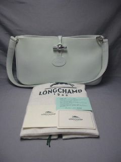 Longchamp Paris Handbag/Semi Shoulder Bag White Leather Authentic 