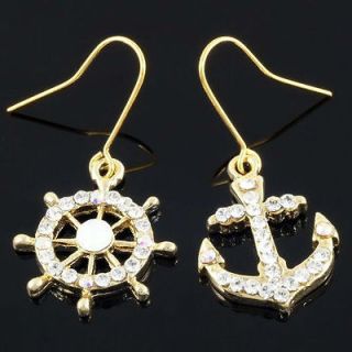   Wheel & Stunning Anchor Clear Crystal Nice Adventure Earrings New
