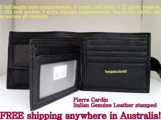   CARDIN Mens Blk Genuine Leather Wallet/Note ID Card Clip Coin Holder