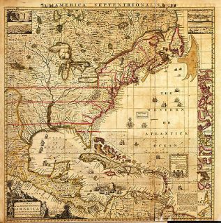 1733 Map of United States, Detailed 13x13 QUALITY, British, Spanish 