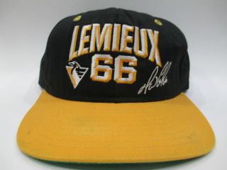 VTG AJD Pittsburgh Penguins Mario Lemieux Snapback Hat Cap Signature 