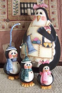 Penguin Mama and Babies Gourd Decorative Painting Pattern
