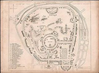 1827 Antique Map London , England   Plan of the Regents Park