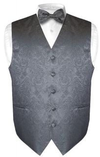 Mens Charcoal Gray Paisley Design Dress Vest BOWTie Set size Extra 