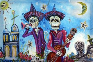 MARIACHI BAND DAY OF THE DEAD MUSIC Skull Guitar Fantasy 5x7 Fine Art 