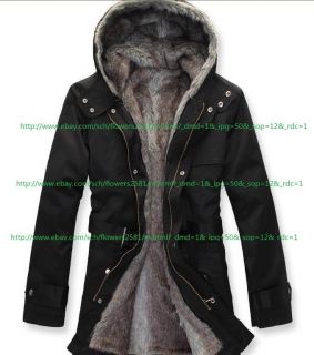 Cheap Mens Cloth 2in1 Hooded Fur Winter Long Coat Outerwear Warm 