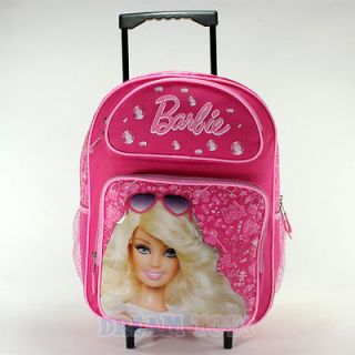 Mattel Barbie Pink Jewels 16 Large Roller Backpack   Bag Girls School 