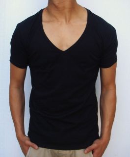 MENS PLAIN blank BLACK FITTED DEEP V NECK T SHIRTS size S,M,L or XL 