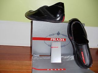 AUTHENTIC PRADA SPORT SHOES LOAFERS sneakers BLACK PATENT LEATHER NIB