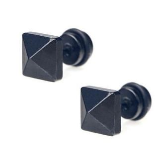 Pair of Mens Earring Ear Studs Black Stainless Steel Pyramid Shaped