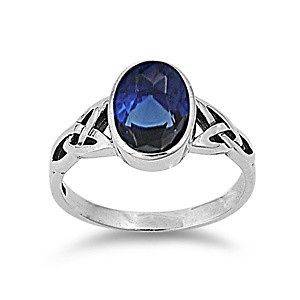   Silver Blue Sapphire Solitaire CZ Ring Celtic Design Solid 925 Italy