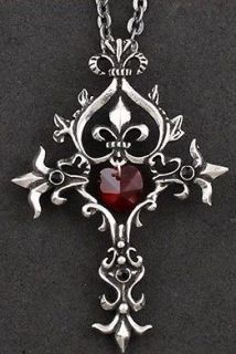   Vampire Diaries Red Sacred Heart Crystal Memorial cross necklace N07