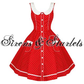 LADIES HELL BUNNY ALAIA RED SPOTTY DOTTY 50S ROCKABILLY VINTAGE PROM 
