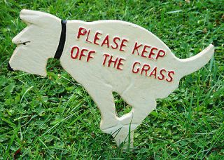 Rustic CAST IRON dog YARD SIGN stake KEEP OFF THE GRASS