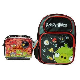 LICENSED 16 Angry Bird Piglet Pattern Backpack w/ Metallic Red Lunch 