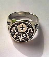 SILVER 925 Alpha and Omega CHI RHO MONOGRAM OF CHRIST RING