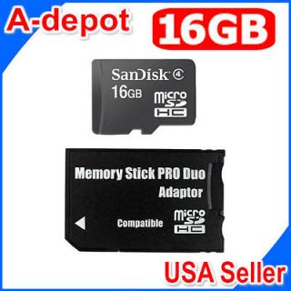 Sandisk 16GB MicroSD Card to Memory Stick MS Pro Duo For Sony PSP 1000 
