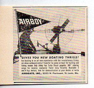   Vintage Ad Airboy Air Drive Outboard Motors Airboats Inc St Louis,MO