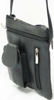   Black Genuine Leather Cross Body Purse Shoulder Bag Cell Phone Holder