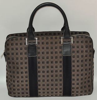 BALLY TAUPE MONOGRAM CANVAS LAPTOP BRIEFCASE BAG TOTE WITH LEATHER 