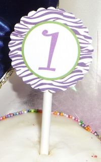 10 Birthday Cupcake Sticks Favor Tags   PURPLE ZEBRA