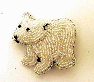Alaska Beaded Polar Bear Brooch Pin New Handmade