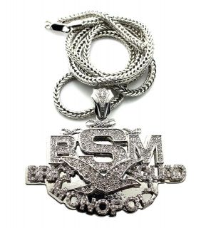 ICED OUT BRICK SQUAD MONOPOLY PENDANT 4mm & 36 FRANCO CHAIN NECKLACE 
