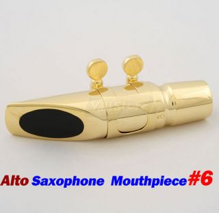 Gold Plated Alto Saxophone Sax Metal Mouthpiece with Cap Ligature