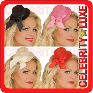   Pink White Red Burlesque Fascinator Moulin Rouge Mini Top Hat with Bow