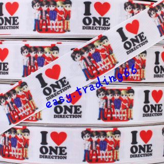 25mm Hot sale I love One Direction Printed grosgrain ribbon BOW 5/50 