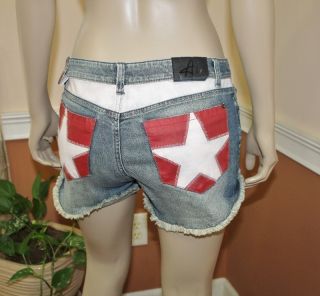 AI Distressed Flag Jeans Shorts 27 Cutoff Pants Sequins NWT $48 