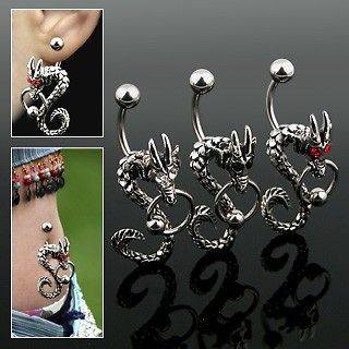   Dragon Belly Ring with Black, Clear or Red Eyes Holding CBR in Mouth