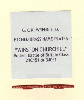 WRENN Etched model rail Name Plates Winston Churchill