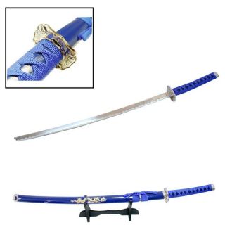 40 Katana Sword BLUE Dragon Carbon Steel w/ Stand Collectible Samurai 