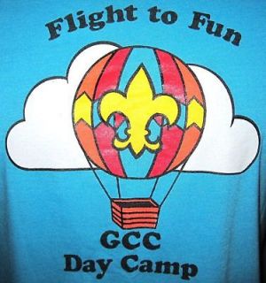 VTG 80S BOY SCOUTS FLIGHT TO FUN GCC DAY CAMP T SHIRT M