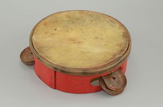   Israeli 1950s Toy Tamborine Wood / Skin Tambeorine / Drum Music